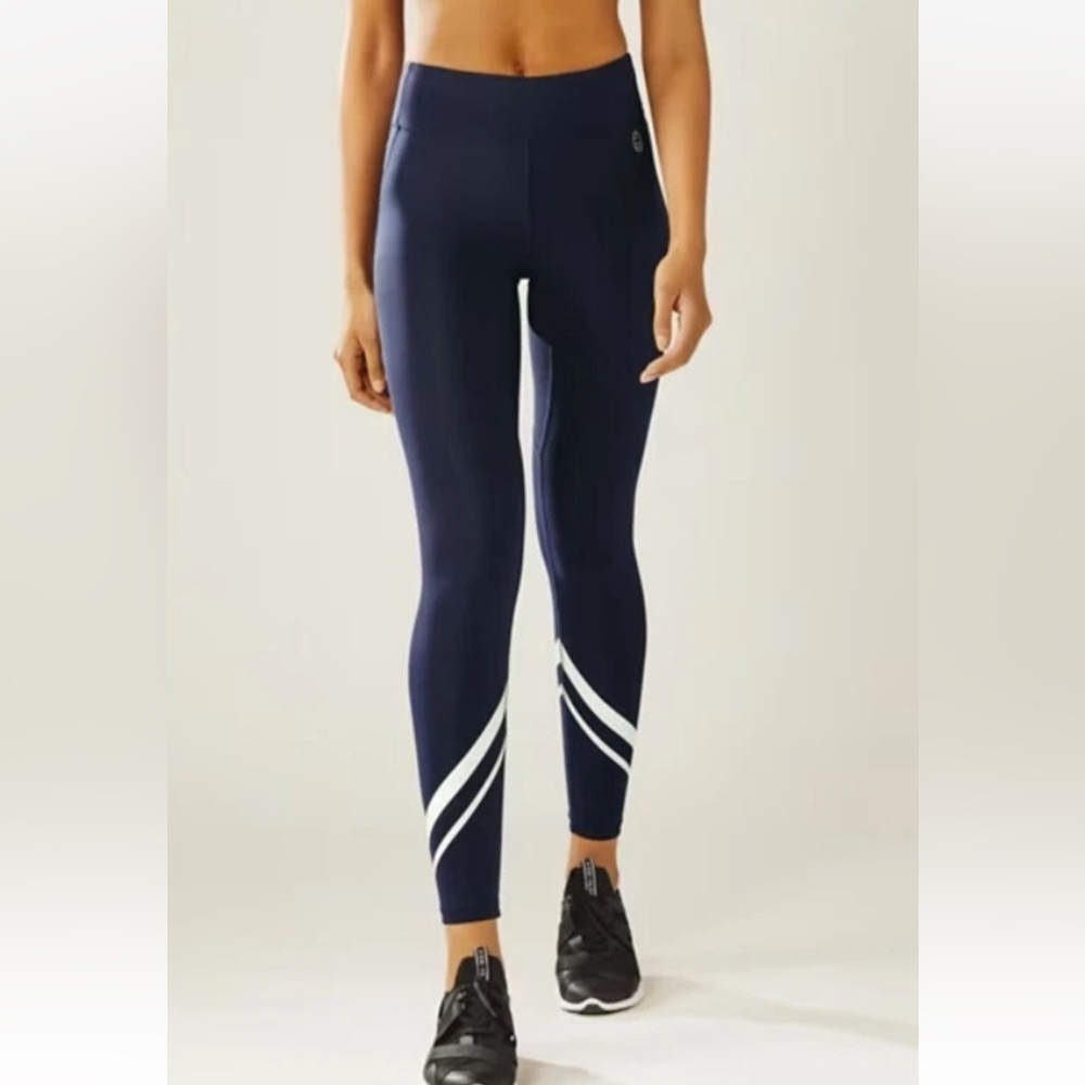 Tory Sport Chevron Leggings Luxe Navy White Stripes Iconic Style Sz S